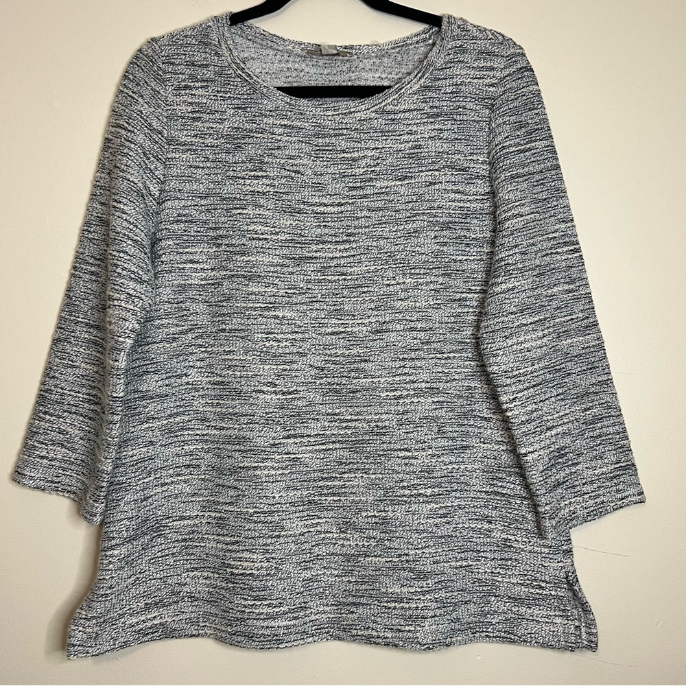 LOFT Outlet Marled Knit Tunic Blue Gray White Textured Pullover Top Size M‎